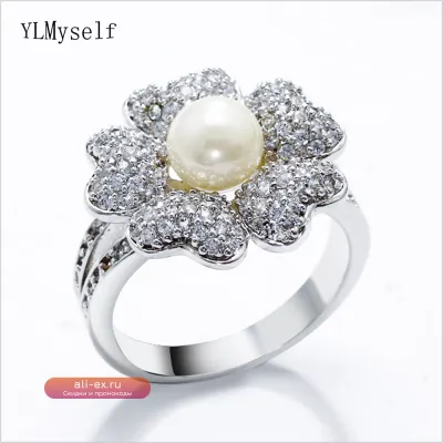 Кольцо с кубическим цирконием и жемчугом YLMyself "Романтическое сердце" для женщин