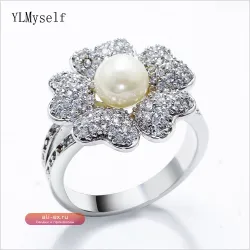 Кольцо с кубическим цирконием и жемчугом YLMyself "Романтическое сердце" для женщин