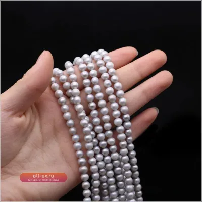 Натуральный пресноводный серый круглый жемчуг 5-6 мм для изготовления украшений (36 см)