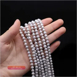 Натуральный пресноводный серый круглый жемчуг 5-6 мм для изготовления украшений (36 см)