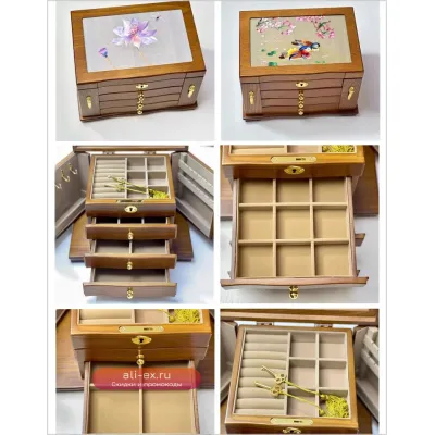 Шкатулка для украшений "Вышивка Сучжоу", ручная работа, двусторонняя вышивка, с замком, свадебный подарок