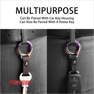 Титан брелок авто чёрная кожа металл пружинный 