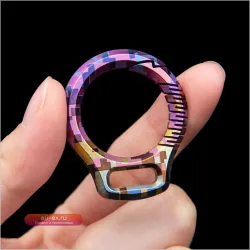 Титан брелок авто чёрная кожа металл пружинный 