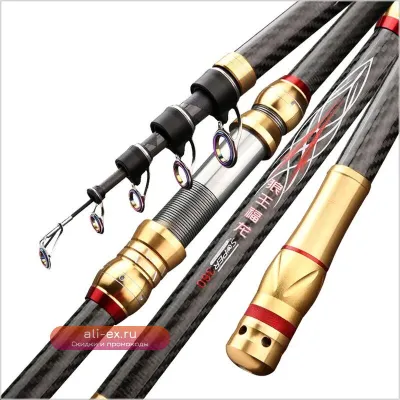 Телескопическое спиннинговое удилище для серфовой ловли 2.1-4.5м, карбон 36T, тест 80-200г