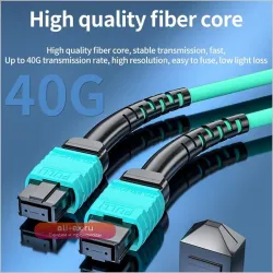 Кабель оптоволоконный YOUYSI MPO-MPO OM3 12 волокон, тип A/B, круглый, штырь/гнездо, aqua, MTP