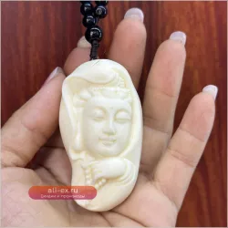 Резная бусина из слоновой кости с изображением Гуаньинь (6*3.5*3 см), подвеска, элемент для ожерелья, резная фигурка, предмет ручной работы