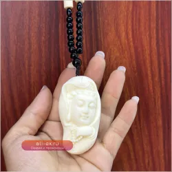 Резная бусина из слоновой кости с изображением Гуаньинь (6*3.5*3 см), подвеска, элемент для ожерелья, резная фигурка, предмет ручной работы