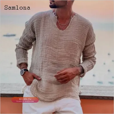 Мужская футболка Samlona с длинным рукавом, пэчворк, рваный дизайн, лето 2022, повседневная, оранжево-красная