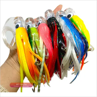 Набор из 6 тизерных приманок для троллинга (23/16.5 см) для ловли марлина, тунца, дорадо в глубоководном морском рыболовстве (сетчатая сумка в комплекте)