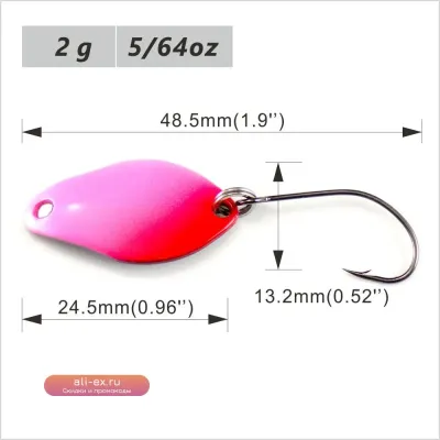 6шт. блёсны Countbass 24.5x13.2мм, 2г, латунь, для ловли лосося, форели, щуки, окуня