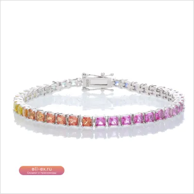 Браслет "Радужный" Eme jewe One 3мм, сапфир, принцесс- огранка, 925 стерлинговое серебро с белым золотом, женский.