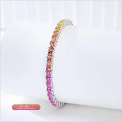 Браслет "Радужный" Eme jewe One 3мм, сапфир, принцесс- огранка, 925 стерлинговое серебро с белым золотом, женский.