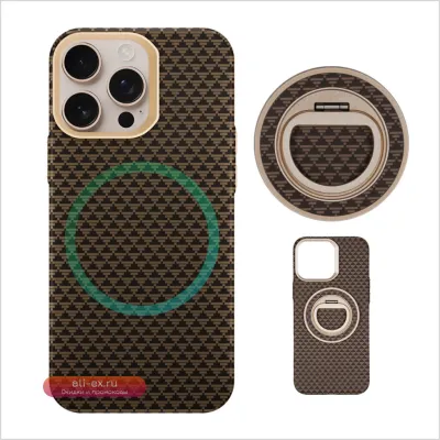 Чехол-подставка MagSafe 2-в-1 для iPhone 16 Pro Max / 16 Pro с карбоновой текстурой, ультратонкий, противоударный