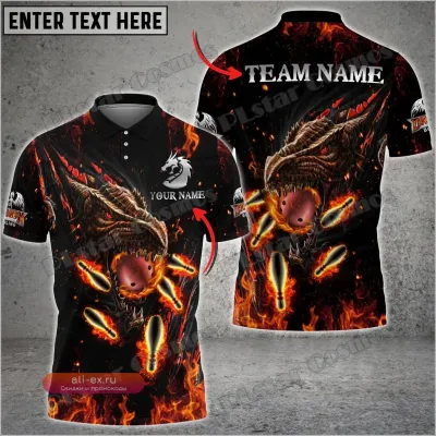 Поло мужское летнее с 3D принтом "Flame Dragon" и персонализацией