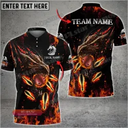 Поло мужское летнее с 3D принтом "Flame Dragon" и персонализацией