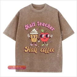 Футболка унисекс с принтом "Half Coffee Half Teacher" - Оверсайз, стильная, для стритвира