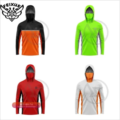 2025 Новая летняя рыбацкая рубашка с длинным рукавом, быстросохнущая, дышащая, с капюшоном и маской, защита от УФ-излучения 50+