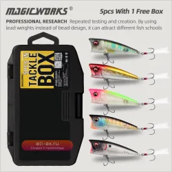 Воблеры для рыбалки Magic Works Popper 70мм 10.6г плавающие, 5 шт.