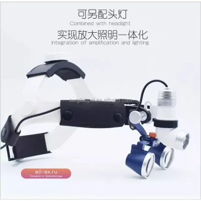 Хирургический налобный осветитель-лупа 2.5X/3.5X с двухсторонней резьбой для оториноларингологии, общей и микрохирургии