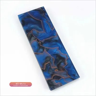 Набор из 2 заготовок для рукояти ножа из синей смолы с медной сеткой 120x40x8 мм