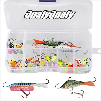 Набор миниатюрных приманок для зимней рыбалки 38 шт., 1.1-10г, светящаяся головка, для судака и окуня