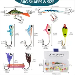 Набор миниатюрных приманок для зимней рыбалки 38 шт., 1.1-10г, светящаяся головка, для судака и окуня