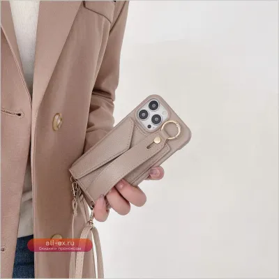 Кожаный чехол-кошелек Crossbody для iPhone 17/16/15/14/13/12/11 Pro Max с ремешком на запястье и слотом для карт