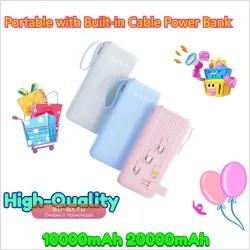 Повербанк 5V 10000mAh/20000mAh с встроенным кабелем, высокое качество