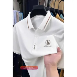 Мужская белая футболка поло с вышитым логотипом, короткий рукав, хлопок, дышащая, стильная, для лета