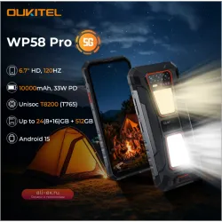 OUKITEL WP58 PRO 5G Защищенный смартфон 24GB RAM, 512GB ROM, Android 15, NFC, 64MP камера, 10000mAh батарея, 33W зарядка, фонарик