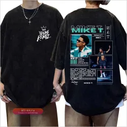 Футболка мужская/женская Washed Vintage Rapper Myke Towers 2025 Hip Hop Oversized Хлопковая с круглым воротом
