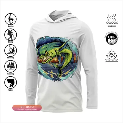 Мужская футболка для рыбалки с длинным рукавом и защитой от УФ-лучей UPF 50+