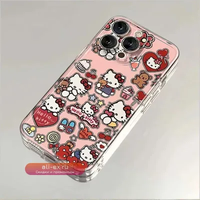 Чехол Kawaii Hello Kitty для iPhone 17 Pro Max / 16 Plus / 15 / 14 / 13 / 12 Mini