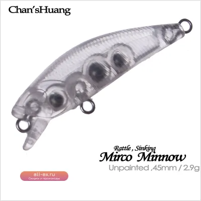 Неокрашенные рыболовные приманки Chan'sHuang 30 шт., 45 мм/2.9 г, медленно тонущие микро минноу, заготовки для самостоятельного изготовления