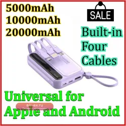 Power Bank 5000/10000/20000mAh для iPhone/Samsung с быстрой зарядкой и 4 кабелями