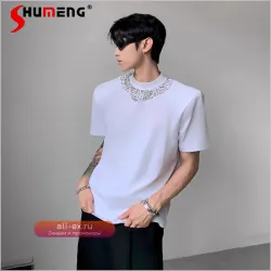 Футболка мужская с алмазным дизайном и плечевыми накладками, премиум, лето 2025