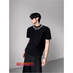 Футболка мужская с алмазным дизайном и плечевыми накладками, премиум, лето 2025