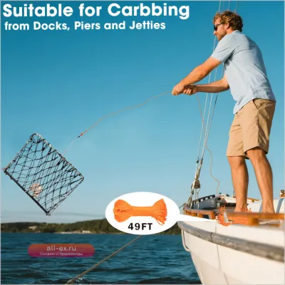 Краболовка Qualy складная с клеткой для наживки, нейлоновая сеть с веревкой и клипсой