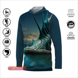 Мужская эластичная футболка для рыбалки с длинным рукавом, капюшоном и 3D-печатью
