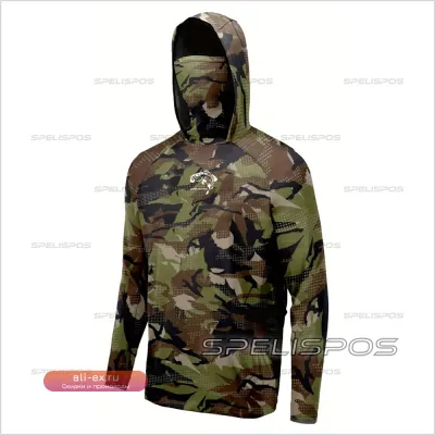 Защитная футболка с капюшоном для рыбалки и активного отдыха UPF 50+
