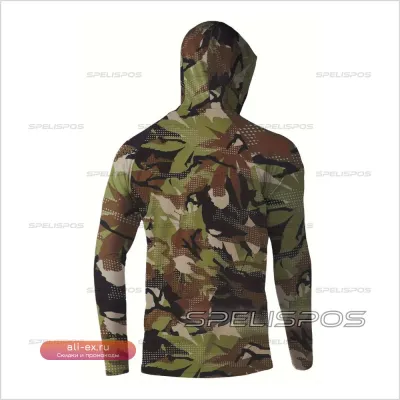 Защитная футболка с капюшоном для рыбалки и активного отдыха UPF 50+