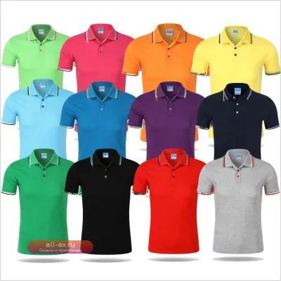 Футболка поло мужская однотонная с коротким рукавом (черный, оранжевый, другие цвета)