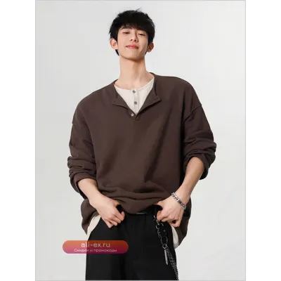 Мужской свитер "Фейк Тупис" в винтажном стиле с воротником-хенли, длинным рукавом, свободного кроя, универсальный, модный, повседневный, базовый слой для пар