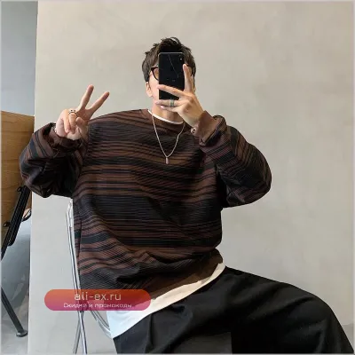 Мужская вельветовая футболка с длинным рукавом в полоску, утепленная, оверсайз, для повседневной носки
