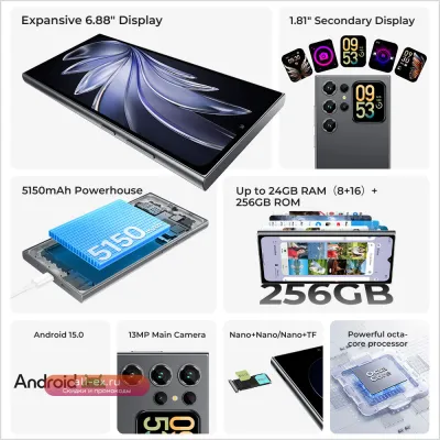 OUKITEL C62 Pro Смартфон Android 15, 6.88" HD+, Unisoc T615, 24GB RAM, 256GB ROM, 5150mAh, NFC