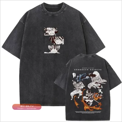 Футболка Washed Vintage "Клинок, рассекающий демонов" с принтом Танджиро Камадо