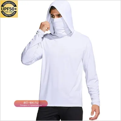 Мужская охлаждающая футболка для рыбалки и альпинизма с защитой от УФ UPF50+, с капюшоном и маской
