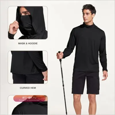 Мужская охлаждающая футболка для рыбалки и альпинизма с защитой от УФ UPF50+, с капюшоном и маской