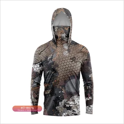 Huk New Gear футболка для рыбалки с длинным рукавом, летняя, быстросохнущая, дышащая, с капюшоном и маской, защита от УФ 50+