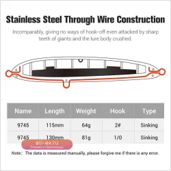 NOEBY тяжелый тонущий стикбейт для морской рыбалки 115мм 64г / 130мм 81г
